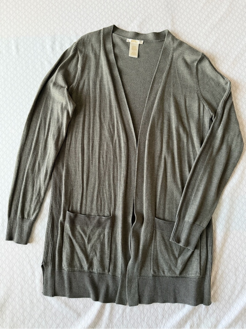 Matty M Olive Open-Front Long Cardigan